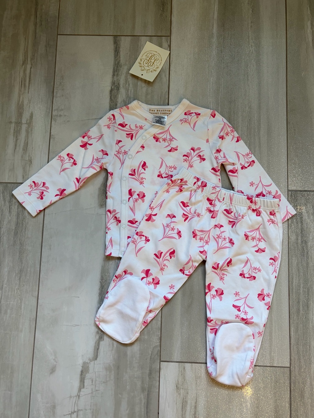 NWT TBBC Classic Pink Floral Cameron Cross Front Layette Set Girls 3-6M